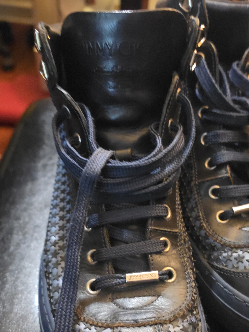 Jimmy Choo Navy Star-Embellished High-Top Sneakers